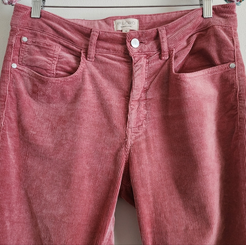 Anthropologie Pilcro The Yaya Mid Rise Crop Flare Corduroy Jeans Pink 32 Boho - Picture 3 of 11